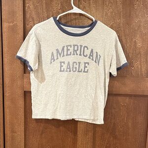 American Eagle Outfitters Cream Ringer Tee with Navy Lettering